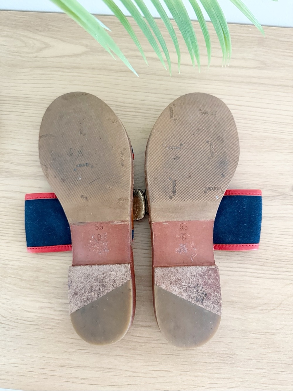 Coach Savannah Vachetta Leather Brown/Blue/Red Slide Sandals Size 5.5 - Picture 6 of 6